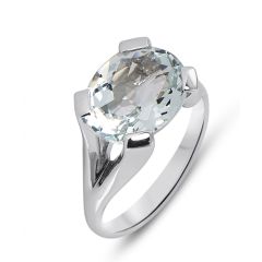 Bague Or Blanc 750 Aigue Marine Ovale 12x10mm