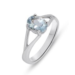 Bague Or Blanc 750 Aigue Marine Ovale 8x6mm