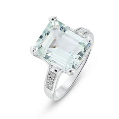 Bague Or Blanc 750 Aigue Marine Rectangulaire et Diamant