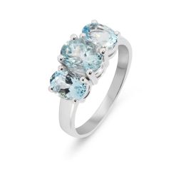 Bague Or Blanc 750 Aigues Marines ovales