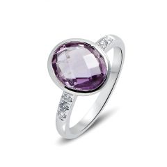 Bague Or Blanc 750 Améthyste Ovale 10x8mm et Diamant