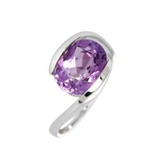 Bague Or Blanc 750 Améthyste Ovale 12x10mm