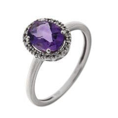 Bague Or Blanc 750 Améthyste Ovale 8x6mm et Diamant