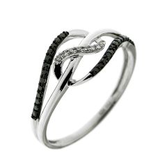 Bague Or Blanc 750 Diamant Blanc & Noir 0.12 carat