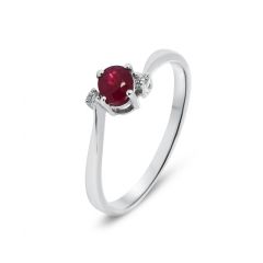 Bague Or Blanc 750 Rubis Ovale 5x4mm et Diamant