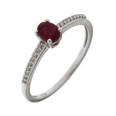 Bague Or Blanc 750 Rubis Ovale 5x4mm et Diamant