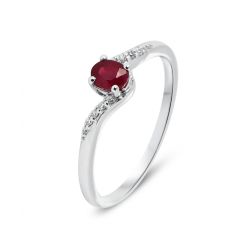 Bague Or Blanc 750 Rubis Ovale 5x4mm et Diamant