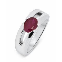 Bague Or Blanc 750  Rubis Ovale 8x6mm