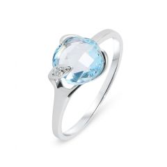 Bague Or Blanc 750 Topaze Ronde 8mm et Diamant