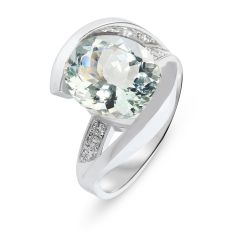 Bague Or Blanc Aigue Marine 12x8mm et Diamants