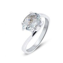 Bague Or Blanc Aigue Marine 9x7mm