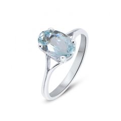 Bague Or Blanc Aigue Marine Ovale 10x8mm