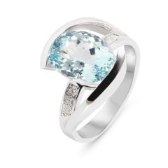 Bague Or Blanc Aigue Marine Ovale 12x10mm