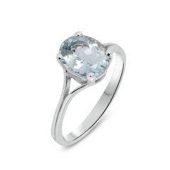Bague Or Blanc Aigue Marine Ovale 9x7mm