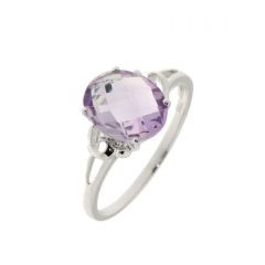 Bague Or Blanc Améthyste Ovale 10x8mm