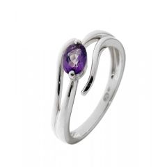 Bague Or Blanc Améthyste Ovale 6x4mm