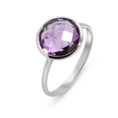 Bague Or Blanc Améthyste Ronde 10mm