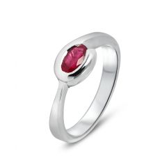Bague Or Blanc Rubis Ovale 6x4mm Demi Clos