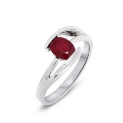 Bague Or Blanc Rubis Ovale 7x5mm