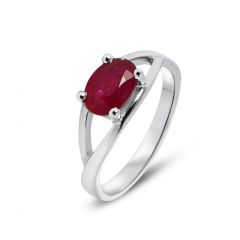 Bague Or Blanc Rubis Ovale 8x6mm