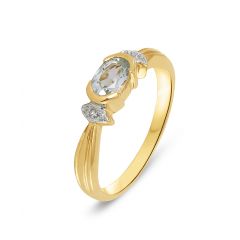 Bague Or Jaune 375 Aigue Marine Ovale 6x4mm et Diamant
