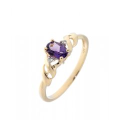 Bague Or Jaune 375 Améthyste Ovale 6x4mm et Diamant