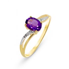 Bague Or jaune 375 Améthyste Ovale 7x5mm et Diamant