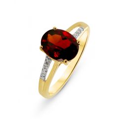 Bague Or jaune 375 Grenat Ovale 9x7mm et Diamant