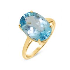 Bague Or jaune 375 Topaze Bleue Ovale 14x10mm