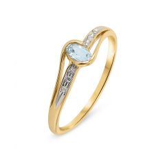 Bague Or Jaune 375 Topaze Bleue Traitée 5x3mm et Diamant