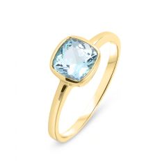 Bague Or Jaune 375 Topaze Bleue Traitée Coussin 7x7mm