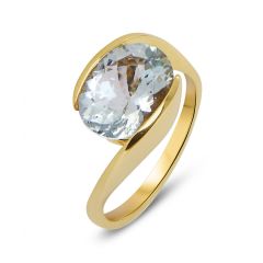 Bague Or Jaune 750 Aigue Marine Ovale 11x9mm
