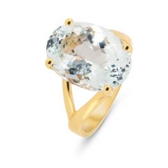Bague Or Jaune 750 Aigue Marine Ovale 16x12mm