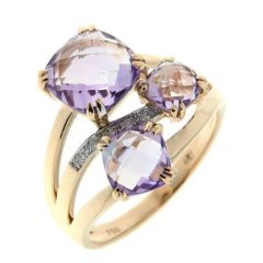 Bague Or Jaune 750 Améthyste Coussin et Diamant