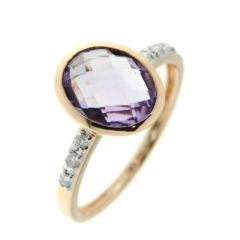 Bague Or Jaune 750 Améthyste Ovale 10x8mm et Diamant