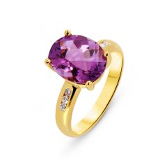 Bague Or Jaune 750 Améthyste Ovale 12x10mm et Diamant