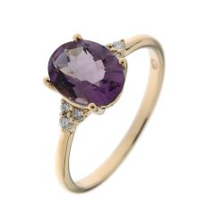 Bague Or Jaune 750 Améthyste Ovale 9x7mm et Diamant