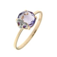 Bague Or Jaune 750 Améthyste Ronde 8mm et Diamant
