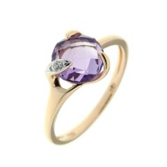 Bague Or Jaune 750 Améthyste Ronde 8mm et Diamant