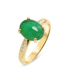 Bague Or Jaune 750 Emeraude Cabochon et Diamant