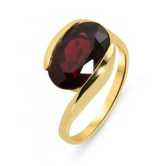 Bague Or Jaune 750 Grenat Ovale 12x8mm