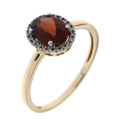 Bague Or Jaune 750 Grenat Ovale 8x6mm et Diamant