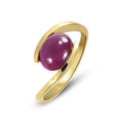Bague Or Jaune 750 Rubis Cabochon Ovale 10x8mm