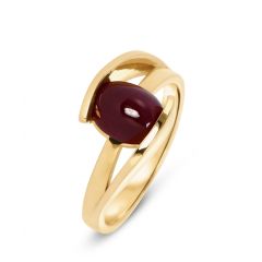 Bague Or Jaune 750 Rubis Cabochon Ovale 9x7mm