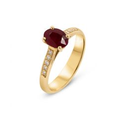 Bague Or Jaune 750 Rubis Ovale 7x5mm et Diamants