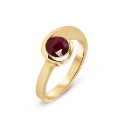 Bague Or Jaune 750 Rubis Rond 6mm