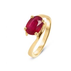 Bague Or Jaune 750 Rubis Traité Ovale 9x7mm