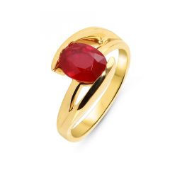 Bague Or Jaune 750 Rubis Traité Ovale 9x7mm
