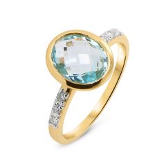 Bague Or Jaune 750 Topaze Ovale 10x8mm et Diamant