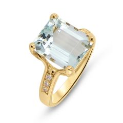 Bague Or Jaune Aigue Marine 11x9mm et Diamant